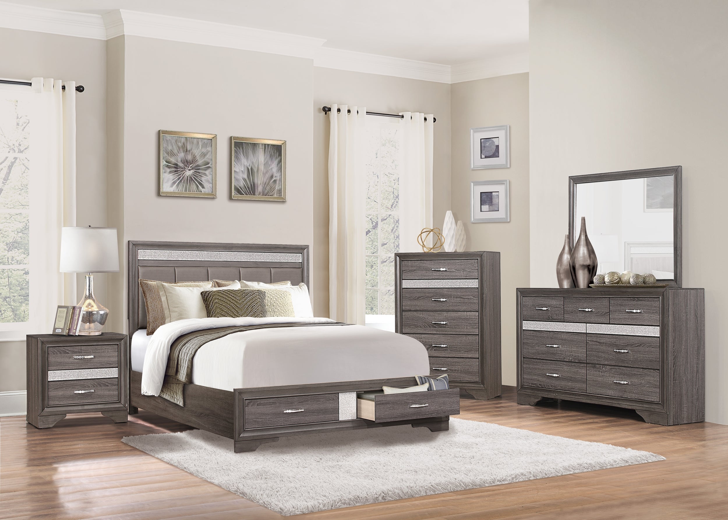 Homlegance Chest Luster Collection In 2-Tone Finish Gray And Silver Glitter