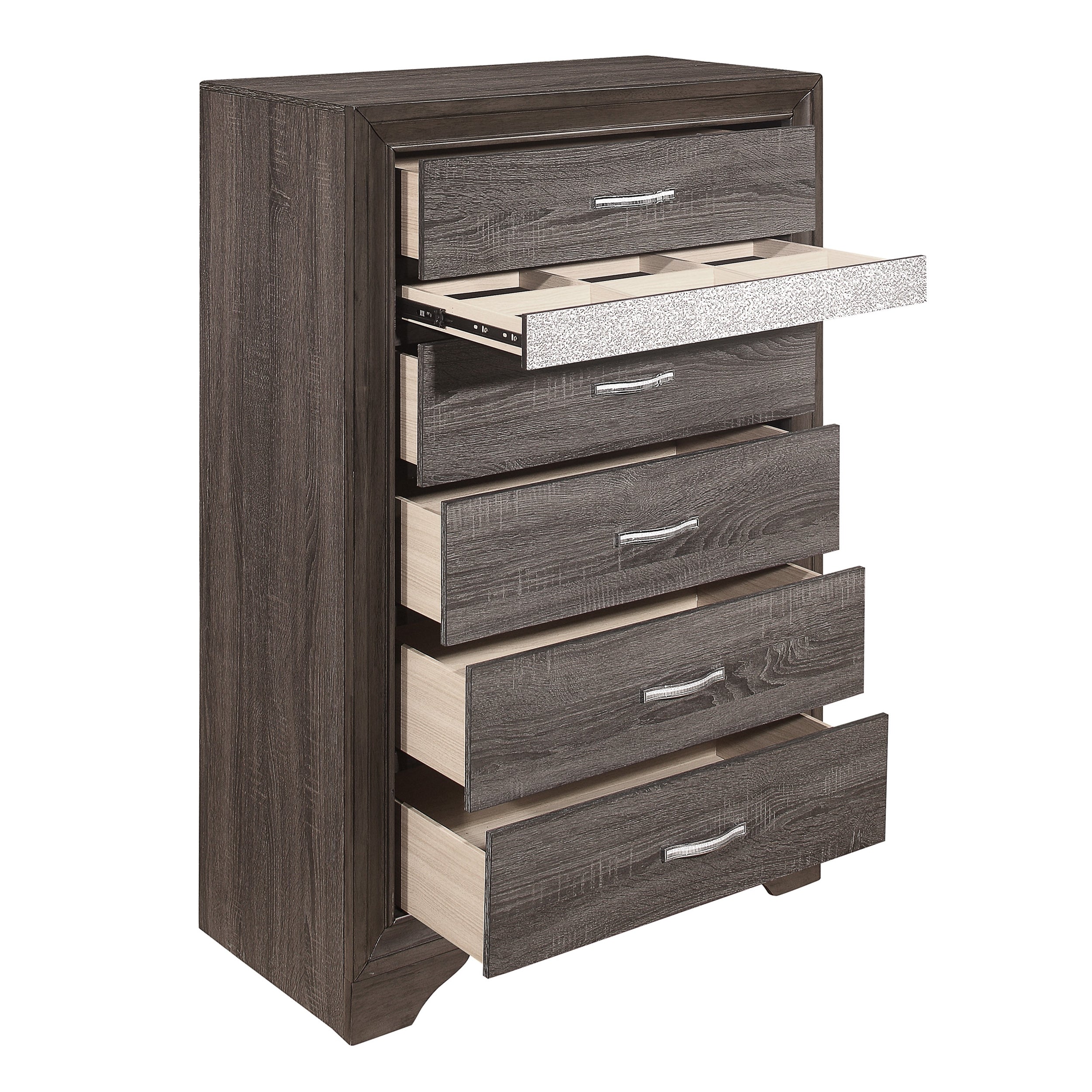 Homlegance Chest Luster Collection In 2-Tone Finish Gray And Silver Glitter