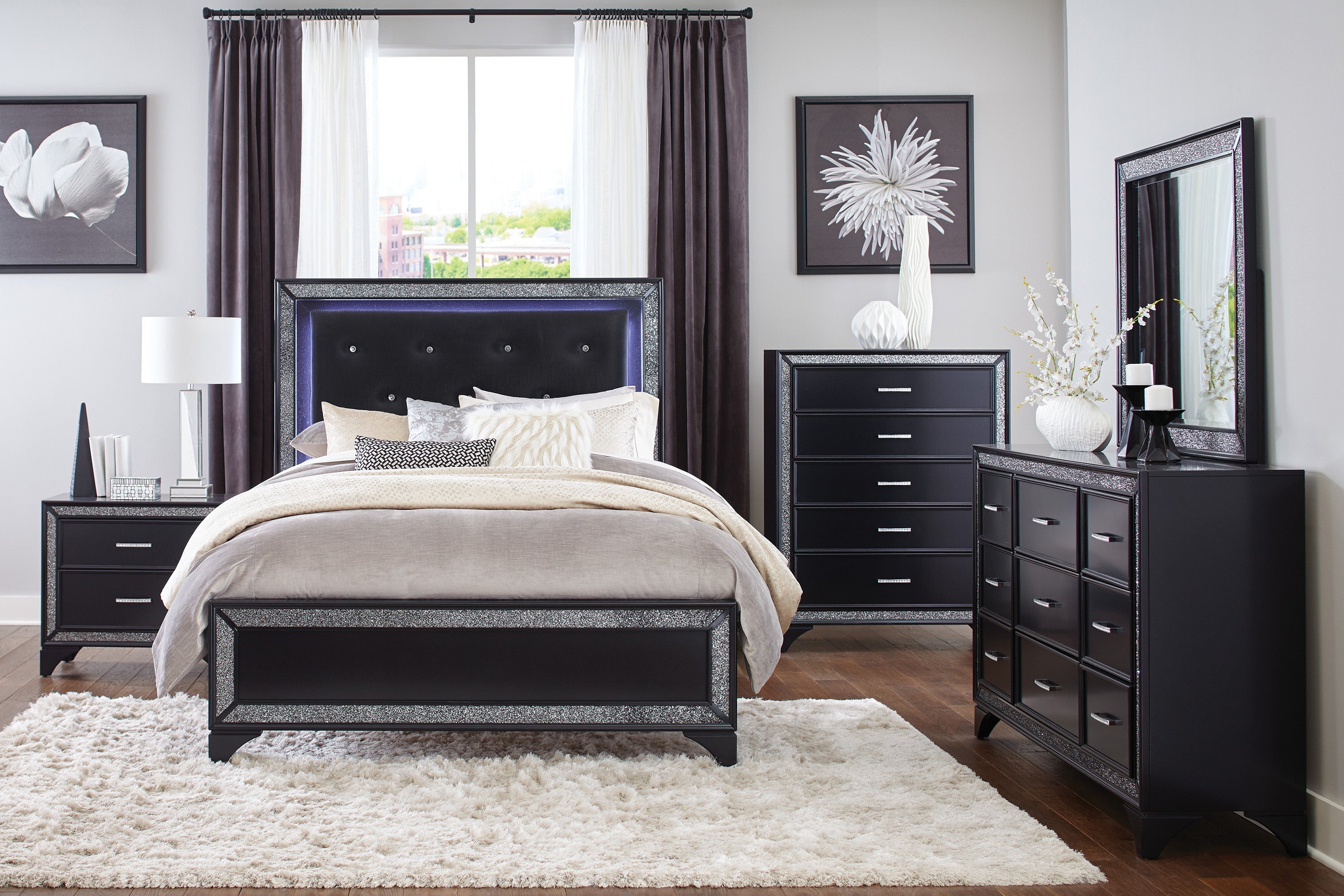 Homlegance Chest Salon Collection In Pearl Black Metallic Finish