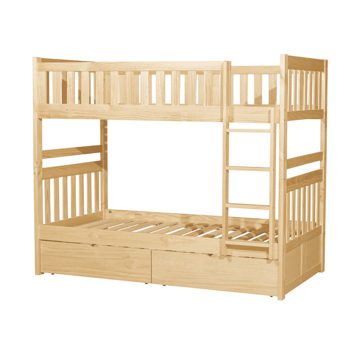 Homelegance Bartly Twin / Twin Bunk Bed with Storage Drawer in Natural Pine