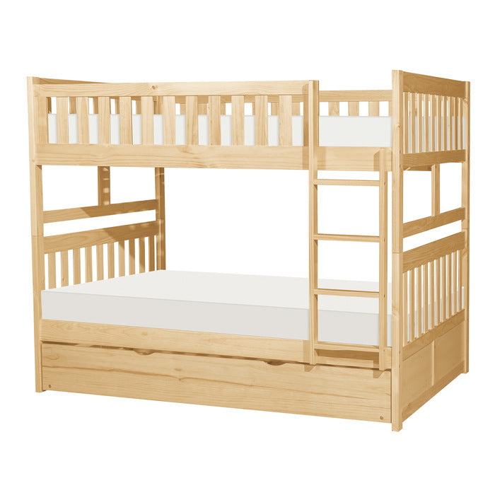 Homelegance Bartly Full / Full Bunk Bed with Twin Trundle in Natural Pine