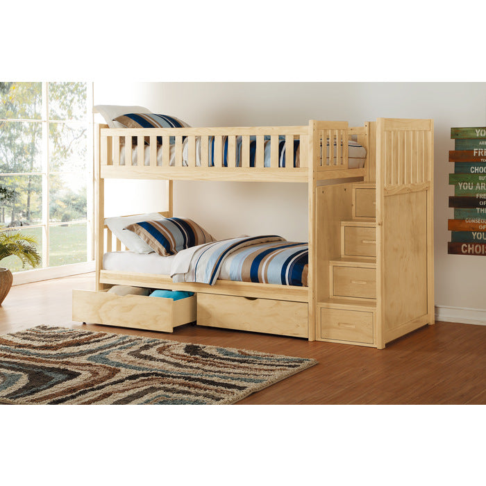 Homelegance Bartly Bunk Bed with Reversible Step Storage & Storage Drawer in Natural Pine