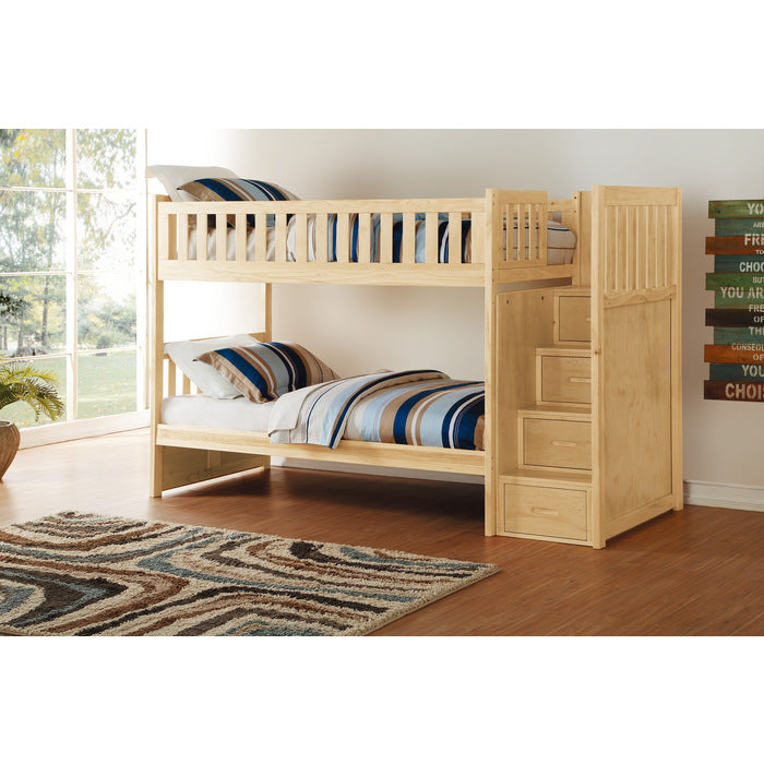 Homelegance Bartly Bunk Bed with Reversible Step Storage in Natural Pine
