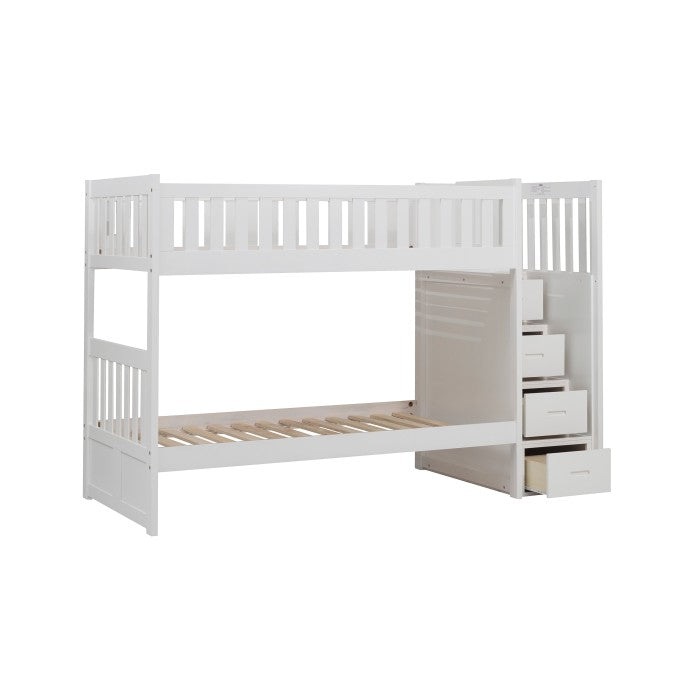 Homelegance Galen Bunk Bed with Reversible Step Storage Twin Trundle in White