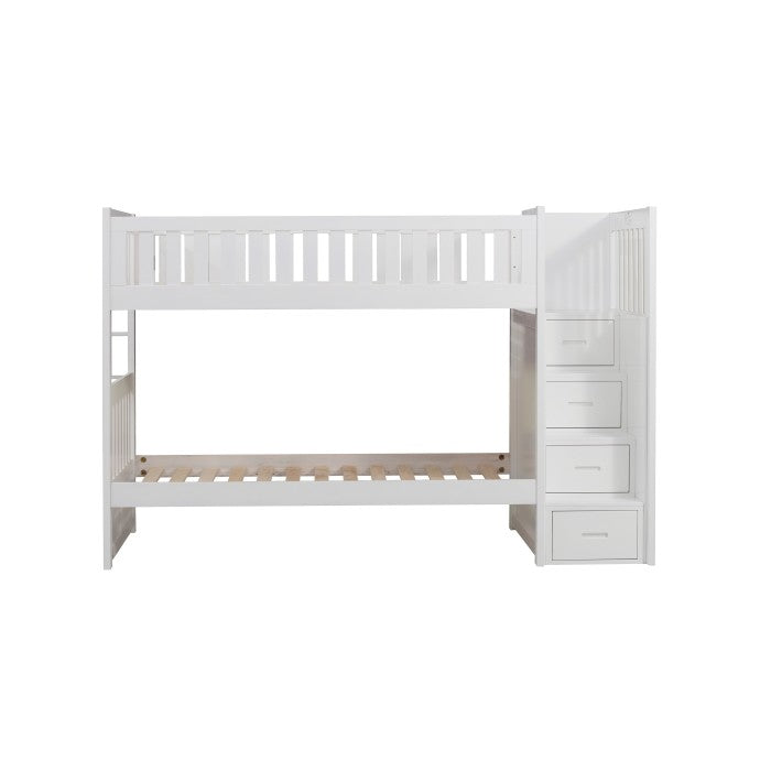 Homelegance Galen Bunk Bed with Reversible Step Storage Twin Trundle in White