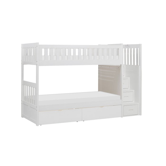 Homelegance Galen Bunk Bed with Reversible Step Storage & Storage Drawer in White