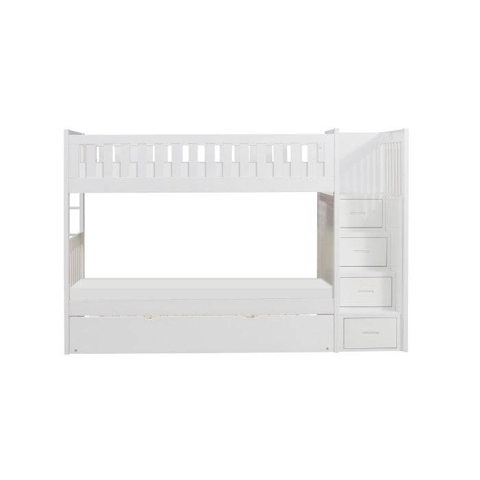 Homelegance Galen Bunk Bed with Reversible Step Storage Twin Trundle in White
