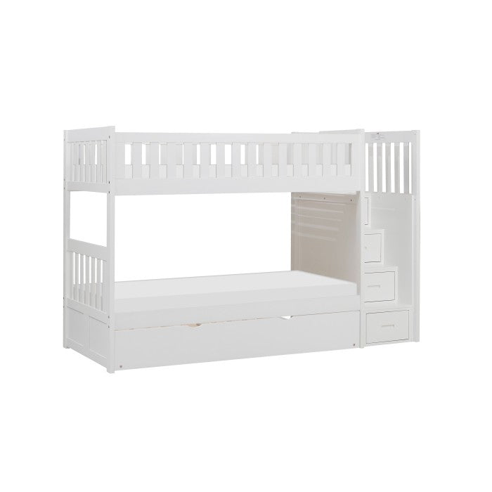Homelegance Galen Bunk Bed with Reversible Step Storage Twin Trundle in White