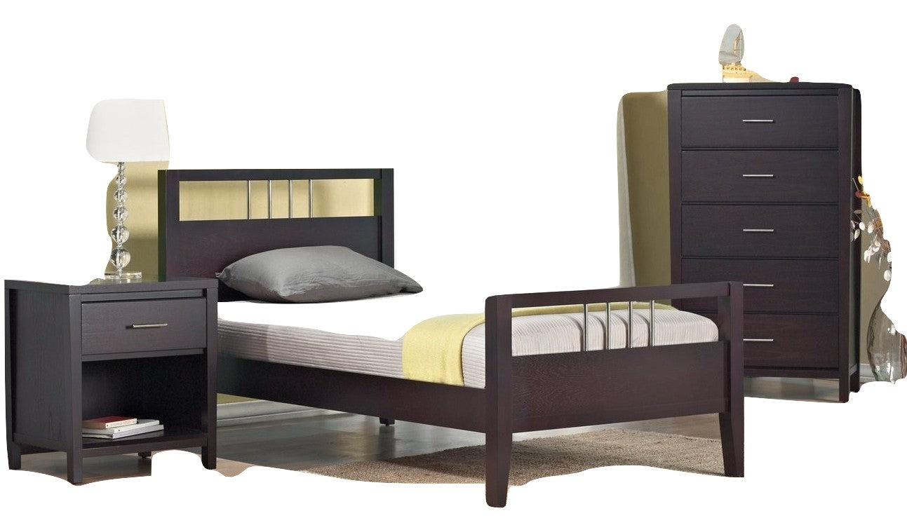 Modus Nevis 5PC Twin Platform Bedroom Set w 2 Nightstand in Espresso