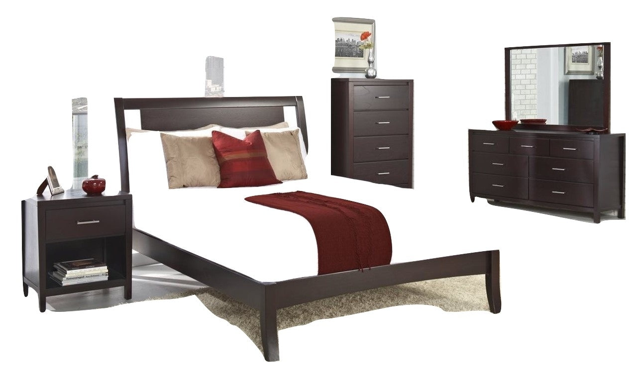 Modus Nevis 5PC E King Bedroom Set w 2 Nightstand in Espresso