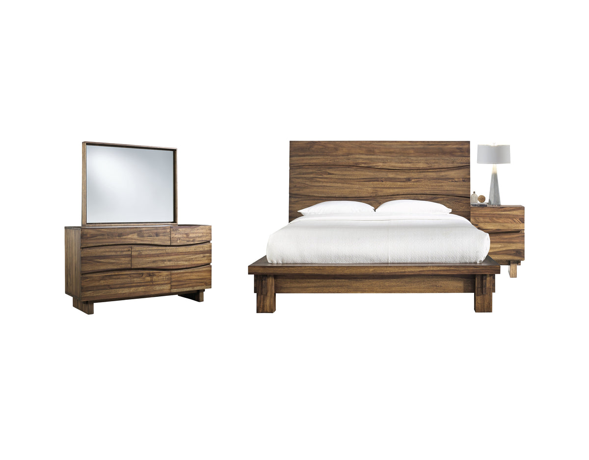 Modus Ocean 4PC Cal King Platform Bedroom Set w Nightstand in Natural Sengon