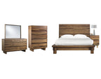 Modus Ocean 5PC Cal King Platform Bedroom Set w Chest in Natural Sengon