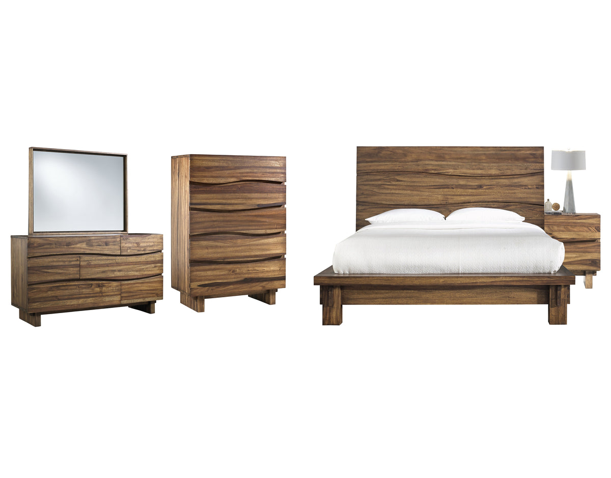 Modus Ocean 5PC Queen Platform Bedroom Set w Chest in Natural Sengon