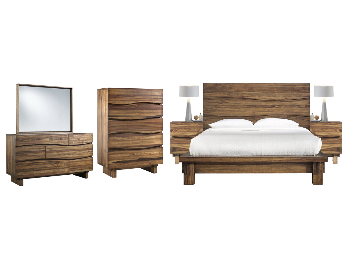 Modus Ocean 6PC Full Platform Bed Set in Natural Sengon