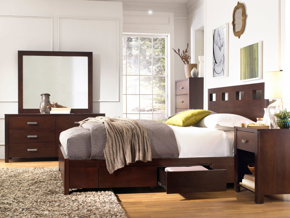 Modus Riva 4PC Full Storage Bedroom Set in Chocolate Brown