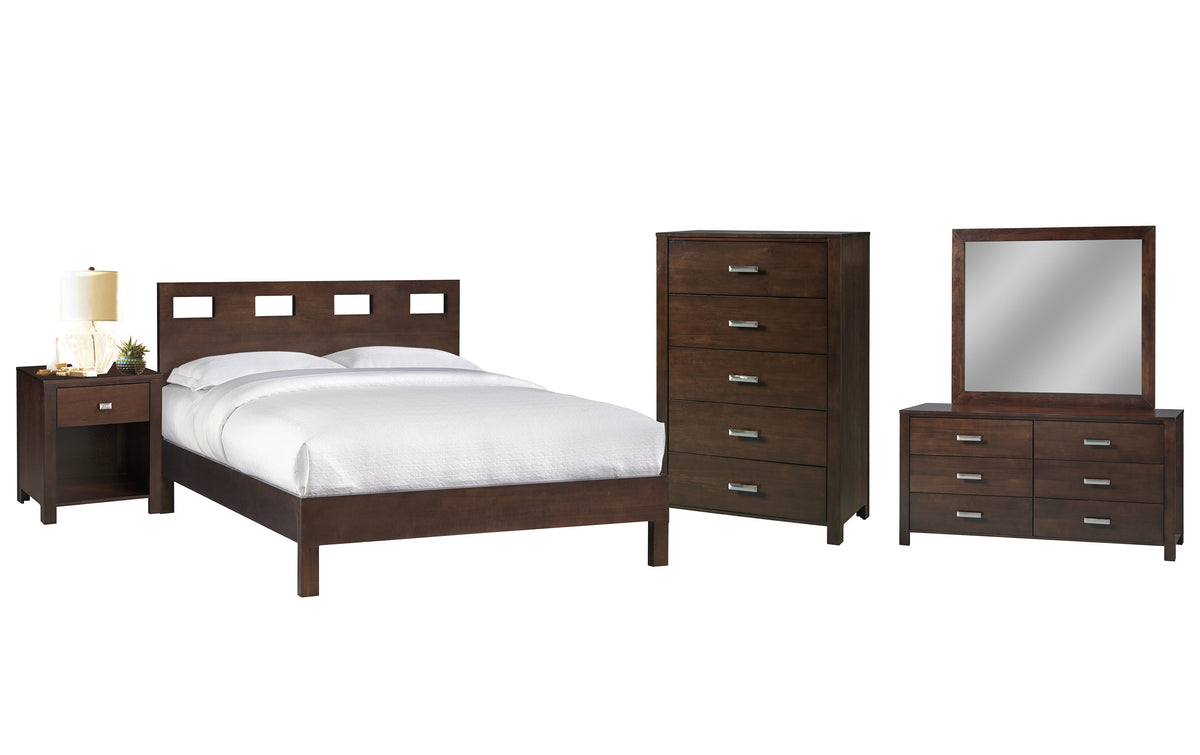 Modus Riva 5PC Cal King Platform Bedroom Set with Chest in Chocolate Brown