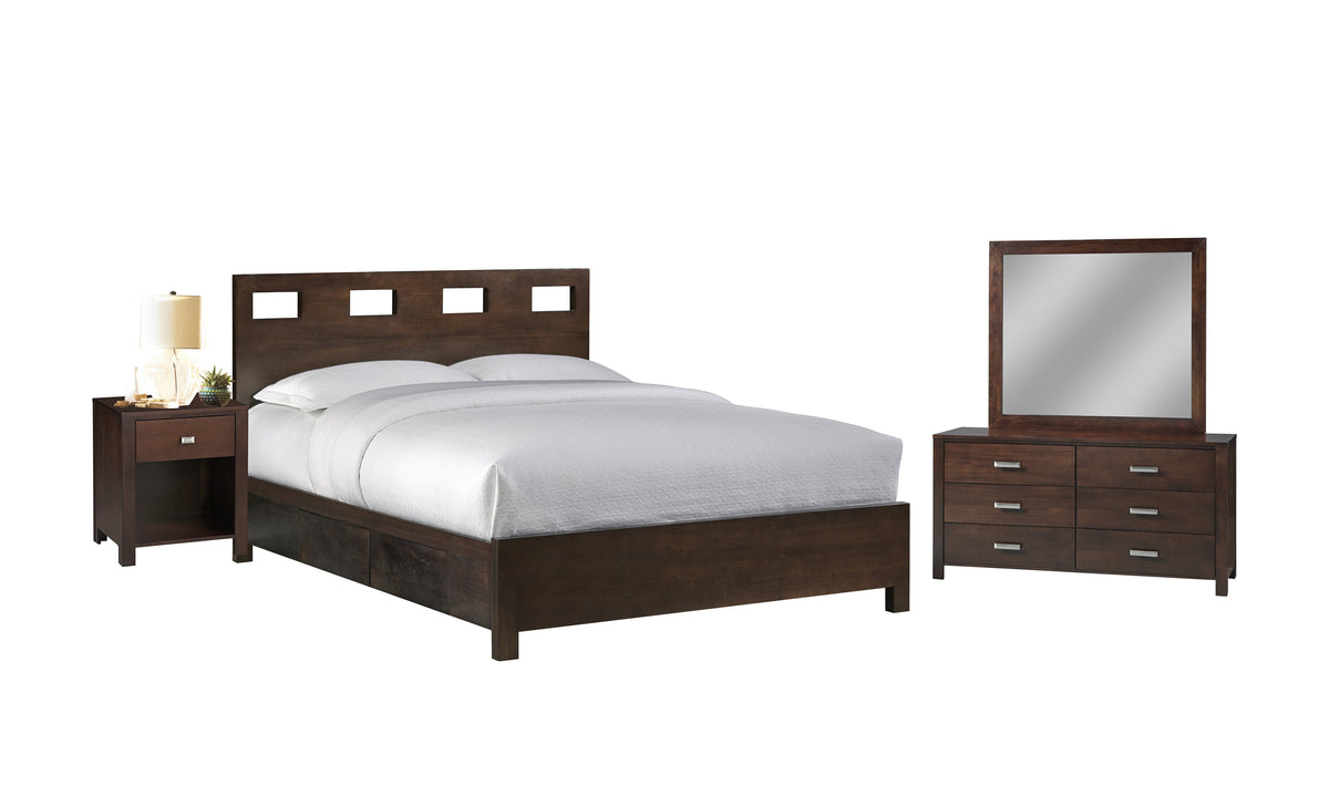 Modus Riva 4PC Queen Storage Bedroom Set w Nightstand in Chocolate Brown