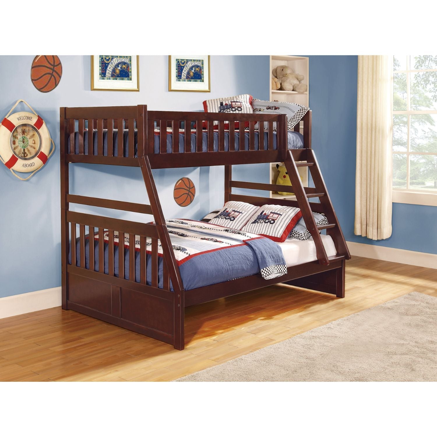 Homelegance Rowe Twin / Full Bunk Bed in Dark Cherry