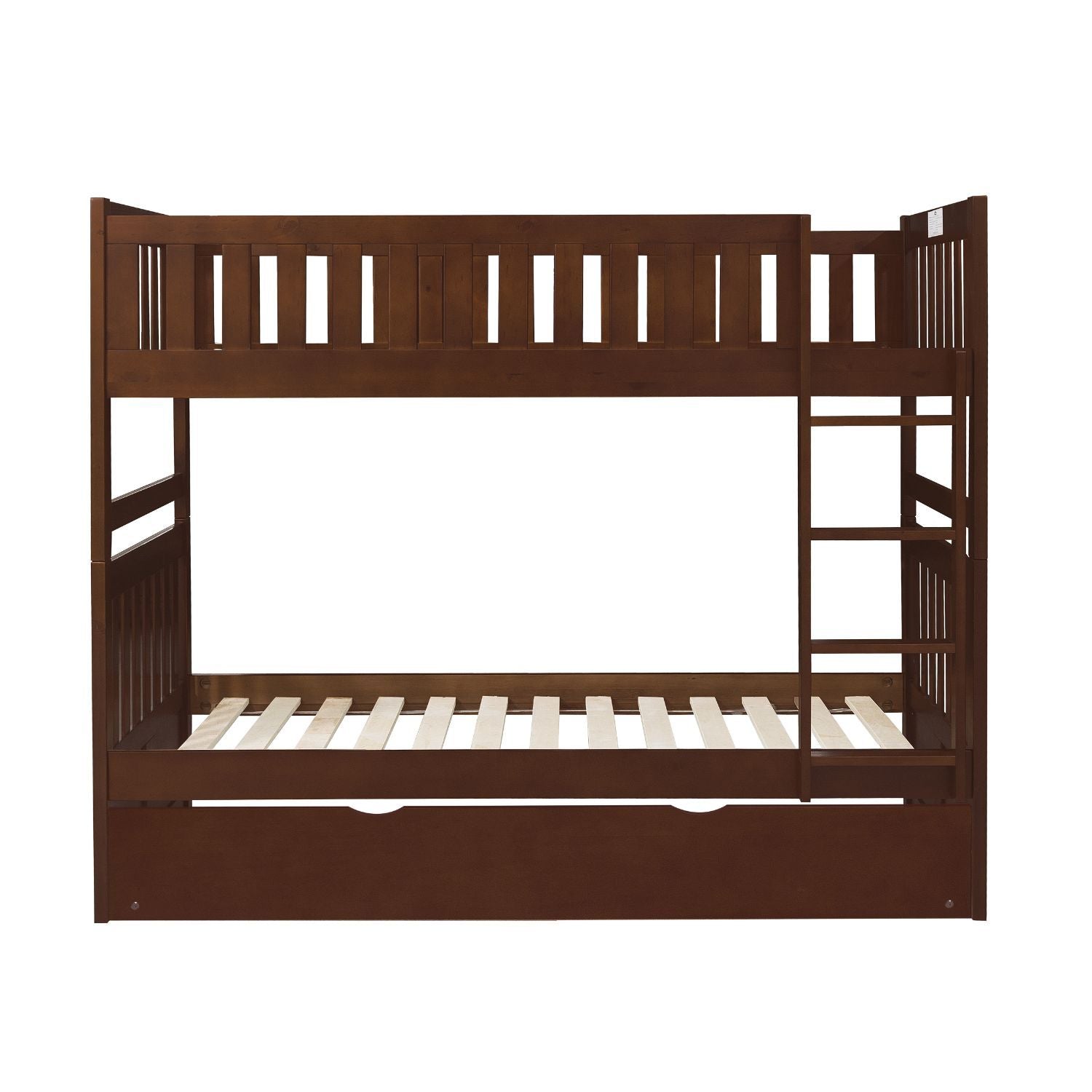 Homelegance Rowe Bunk Bed with Reversible Step Storage Twin Trundle in Dark Cherry