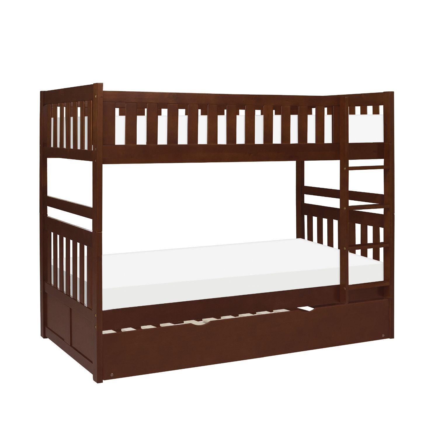 Homelegance Rowe Bunk Bed with Reversible Step Storage Twin Trundle in Dark Cherry